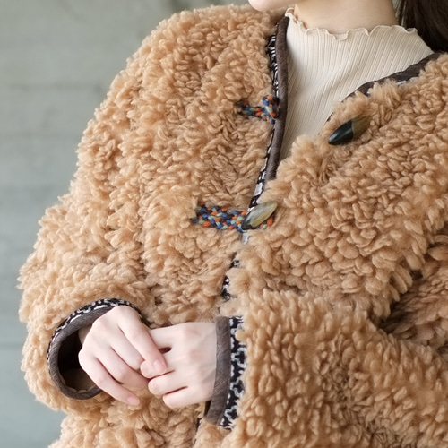 再販】ふわモコ♪シープライクボアジャケット （23w-11）キャメル ver2