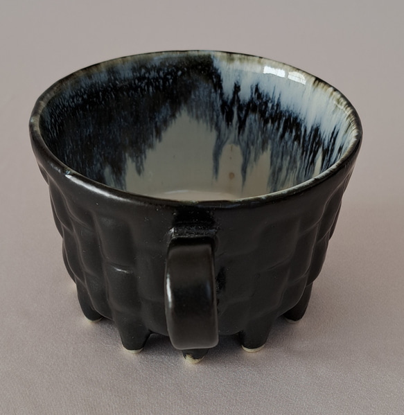 【Creema陶器市2024】柱サボテン様黒マット12足コーヒーカップ、約200cc 6枚目の画像
