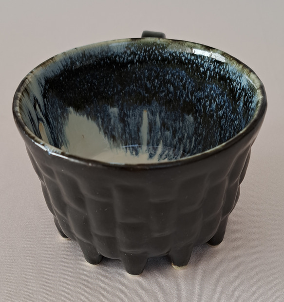 【Creema陶器市2024】柱サボテン様黒マット12足コーヒーカップ、約200cc 5枚目の画像
