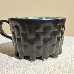 【Creema陶器市2024】柱サボテン様黒マット12足コーヒーカップ、約200cc 2枚目の画像