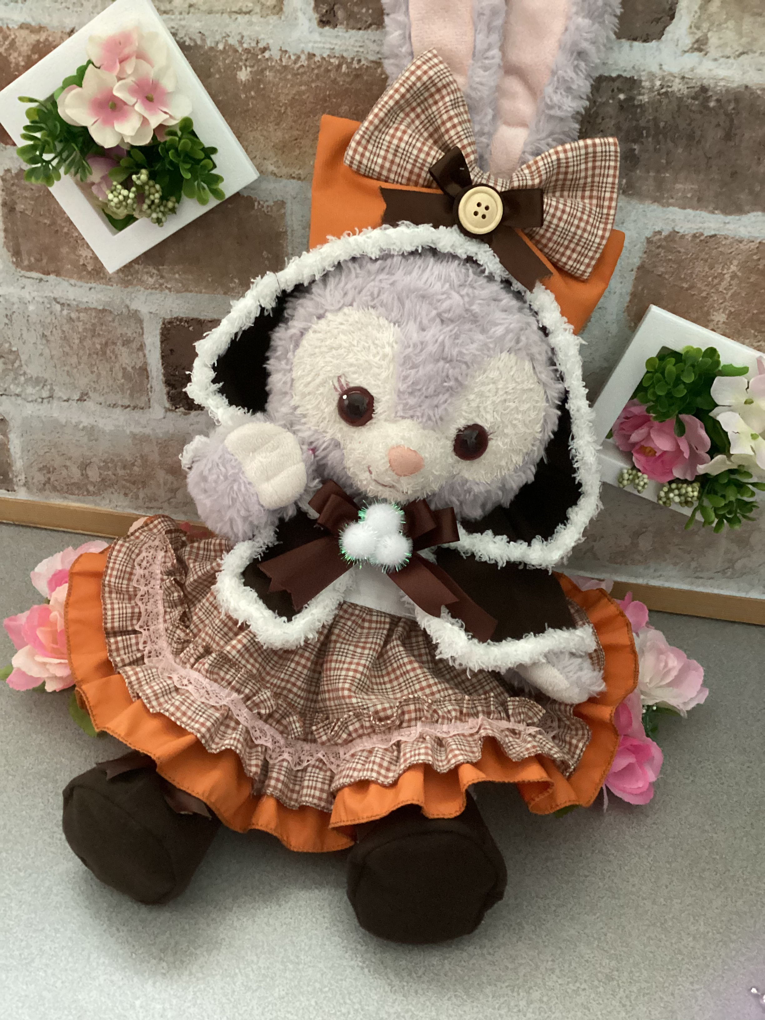 ステラルーＳサイズ☆茶チェック6点セットのワンピース☆ボルドー　白ボア付きケープ☆リーナベルも出品中 4,640円