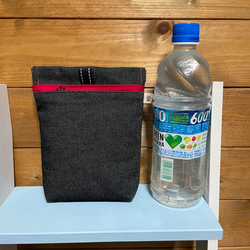 デニムと帆布の消臭マナーポーチ　口大きめ　レッド 5枚目の画像