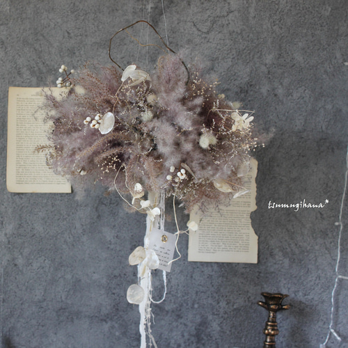 りっちゃん　パンパスグラスのフライングリース rokh]ルナリアとパンパスグラスのフライングボール（white×beige）№2