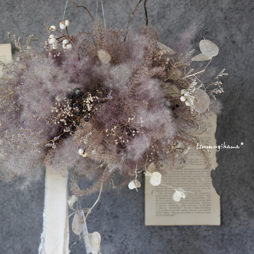 紫パンパスグラスのフライングリース№1 ＊＊ ドライフラワー