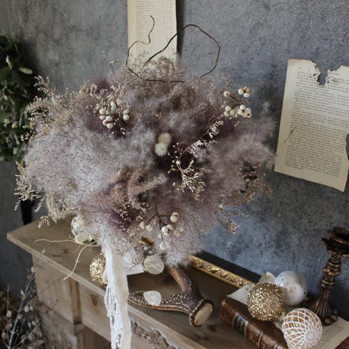 紫パンパスグラスのフライングリース№1 ＊＊ ドライフラワー