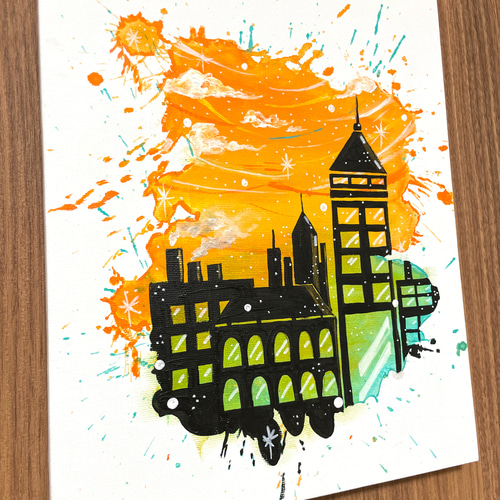 アクリルアート アートパネル 絵画 アクリル絵の具 工場夜景