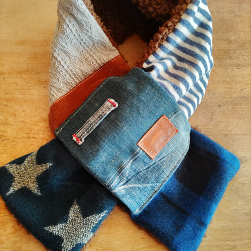 デニム ふわもこ パッチワークマフラー ① マフラー yuyu511 通販