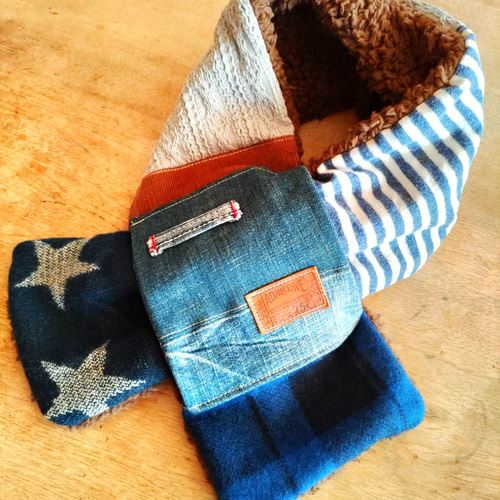 デニム ふわもこ パッチワークマフラー ① マフラー yuyu511 通販