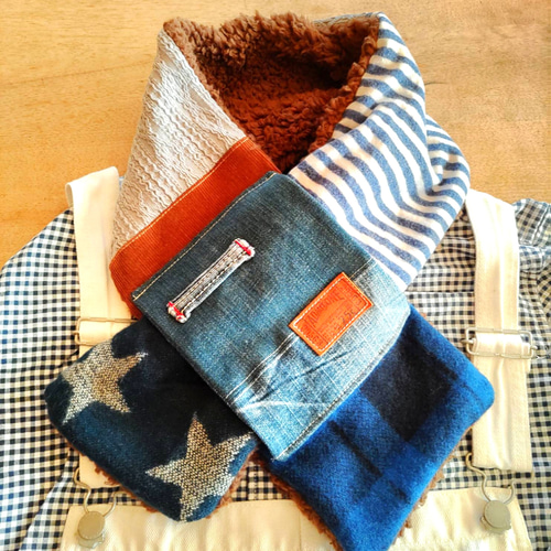 デニム ふわもこ パッチワークマフラー ① マフラー yuyu511 通販