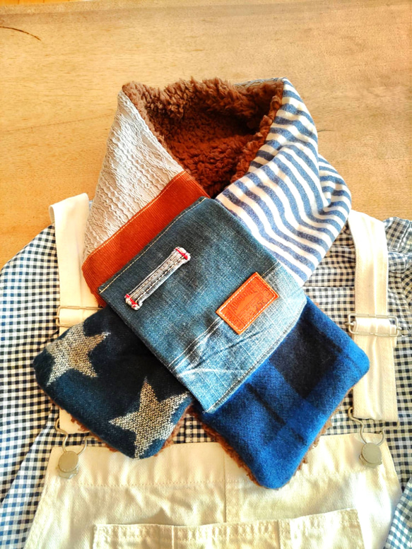 デニム ふわもこ パッチワークマフラー ① マフラー yuyu511 通販