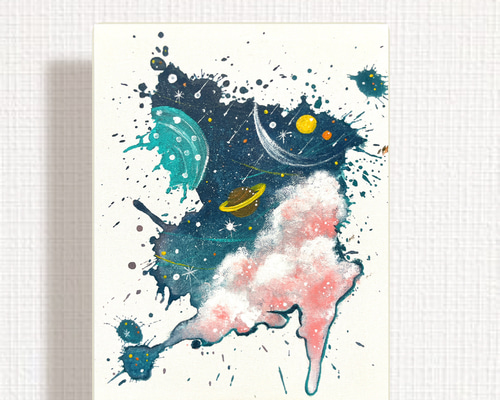 旅のはじまり　(アクリル画/キャンバス画/風景画/絵画/宇宙人) はじけてSpace アート 原画 インテリア プレゼント おしゃれ