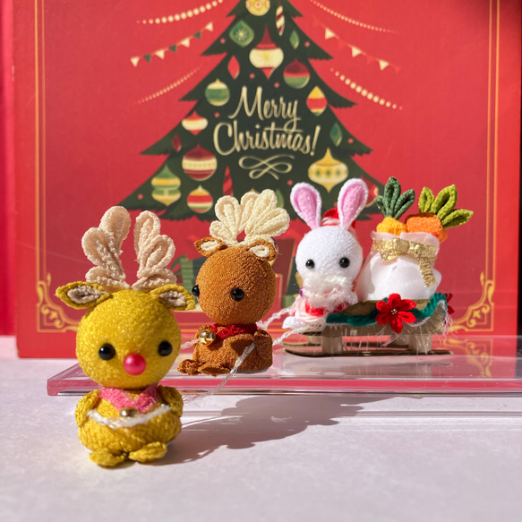 クリスマス　うさぎサンタと赤鼻のトナカイ　プレゼントを届けよう 1枚目の画像