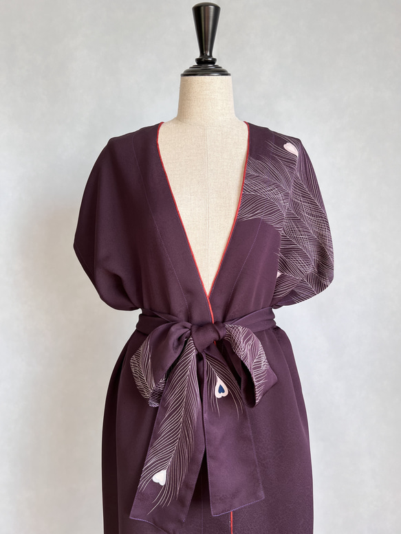 訪問着を羽織って纏って kimono haori  ロングジレ　ロングカーディガン　ロングガウン　着物リメイク　 3枚目の画像