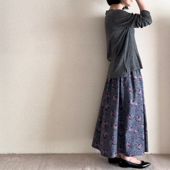 【低身長さん向け洋服】リバティ生地　ギャザースカート　（柄：ジュニパー） 12枚目の画像