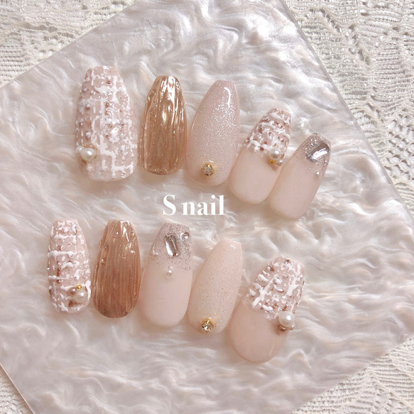 ベージュマグネット×パール ネイルチップ ベージュマグネット×パール ネイルチップ