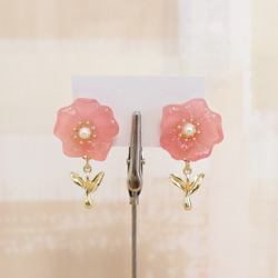 2way 揺れる お花 イヤリング ピンク シリコンカバー付き クリップ 2枚目の画像