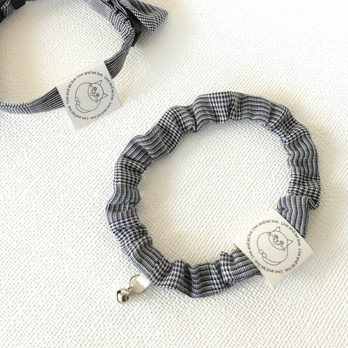 猫用シュシュ首輪 『グレンチェックシュシュ』 ダブルガーゼ コットン