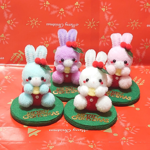 ↟⍋ポンポンXmas⍋↟*カップ入り！クリスマス白うさちゃん(ᐢ