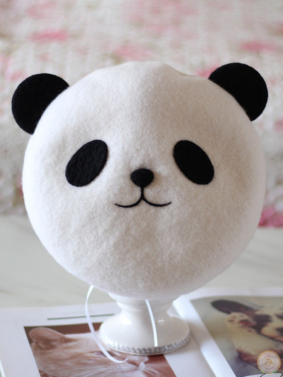 パンダ顔羊毛ベレー帽 ベレー帽・ハンチング みなと工房 通販