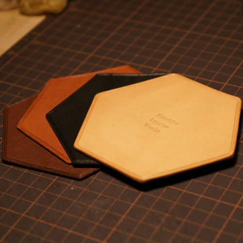 レザーコースター】キャンプ アウトドア インテリア 六角形コースター