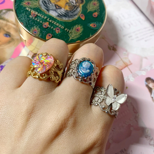 オーロラ ブルー カメオ シルバーリング 指輪 地雷 大人かわいい ら