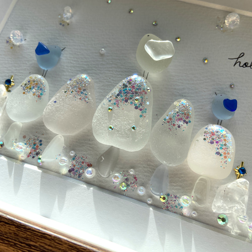 氷の国の夜＊シーグラスアート シーグラスアート 氷の上のペンギンさん