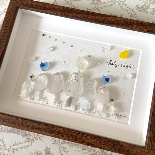 夢見る街並み〜冬〜 シーグラス／天然石／フレームアート／クリスマス／冬／風景 夢見る街並み〜冬〜 シーグラス／天然石／フレームアート