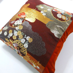 【k-040】45×45cm用/クッションカバー/雪輪鴛鴦梅花文様・正絹・和風柄 2枚目の画像