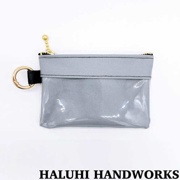 アッシュグレー クリアポーチ カラビナ付き カードケース 仕切り付き