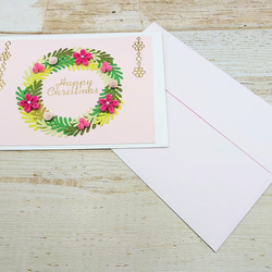 リースと小花のクリスマスカード(ピンク) 6枚目の画像