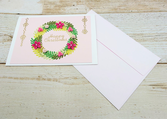 リースと小花のクリスマスカード(ピンク) 6枚目の画像
