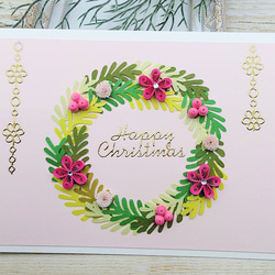 リースと小花のクリスマスカード(ピンク) 2枚目の画像