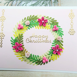 リースと小花のクリスマスカード(ピンク) 3枚目の画像