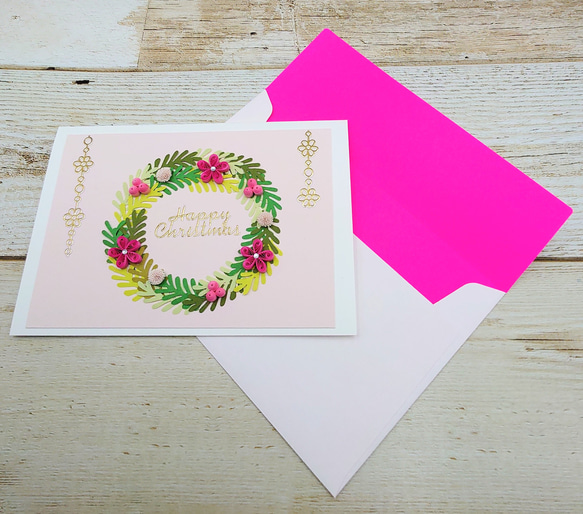リースと小花のクリスマスカード(ピンク) 7枚目の画像