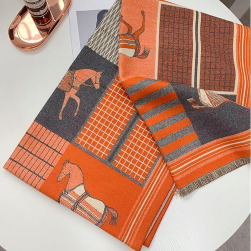 マフラー 馬柄 ストール 大判 ショール ブランケット カシミヤ混11/9