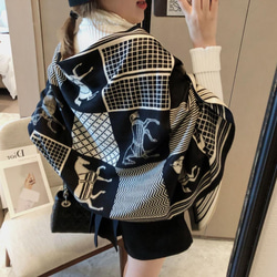 マフラー 馬柄 ストール ブラック 大判 ショールカシミヤ混 韓国11/9