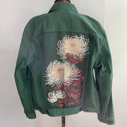 大輪の菊カラーデニムJK  Lサイズ　着物リメイク　帯パッチワークJK  USEDジャケット 11枚目の画像