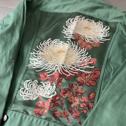 大輪の菊カラーデニムJK  Lサイズ　着物リメイク　帯パッチワークJK  USEDジャケット 19枚目の画像