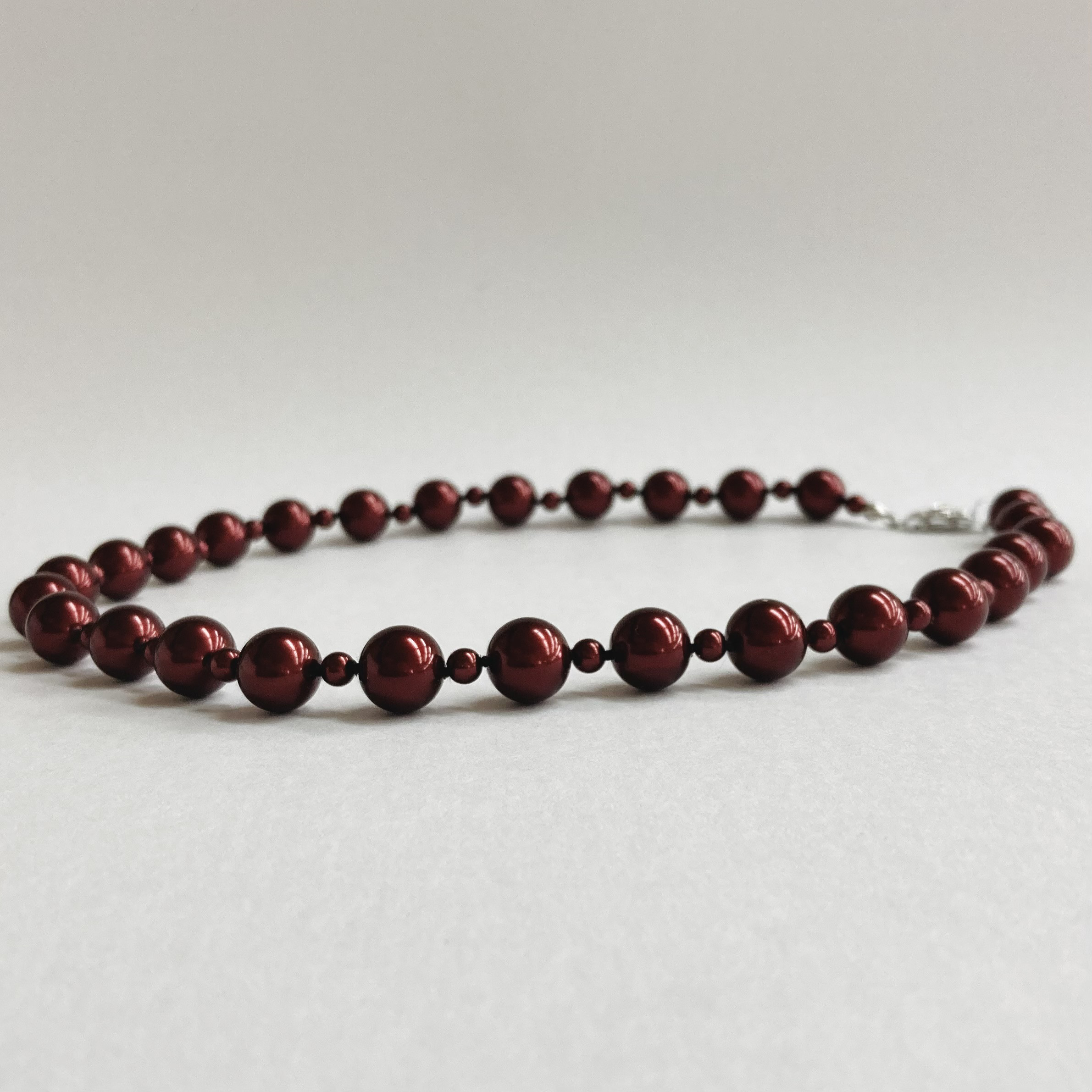 ガラスパールmixオールノットネックレス/4x10mm約45cm/ボルドー/R/日本製