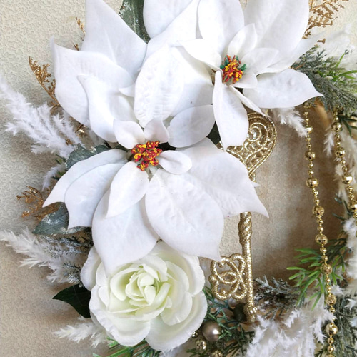 最終sale❤️白ポインセチアとキーオーナメントのクリスマス