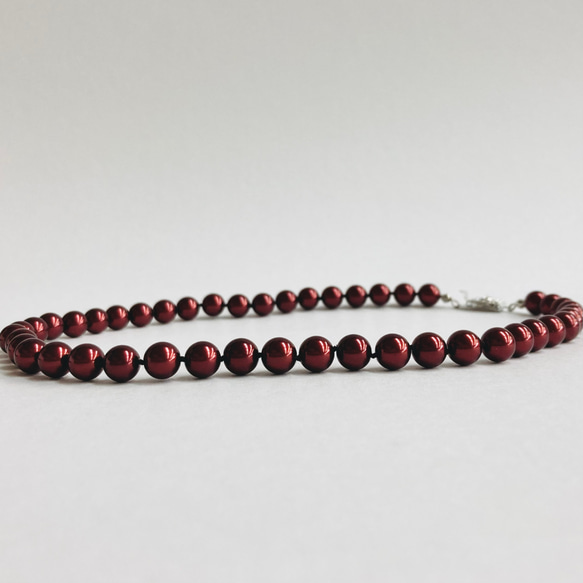 ガラスパールオールノットネックレス/8mm約43cm/ボルドー/R/made in japan 1枚目の画像