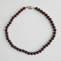 ガラスパールオールノットネックレス/8mm約43cm/ボルドー/R/made in japan 2枚目の画像