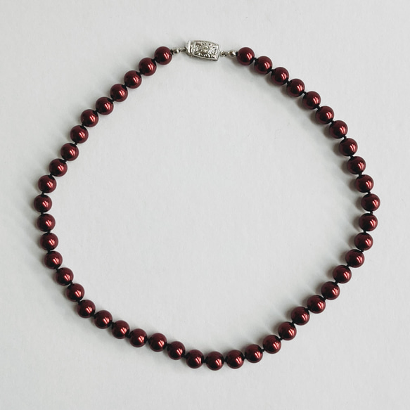 ガラスパールオールノットネックレス/8mm約43cm/ボルドー/R/made in japan 2枚目の画像