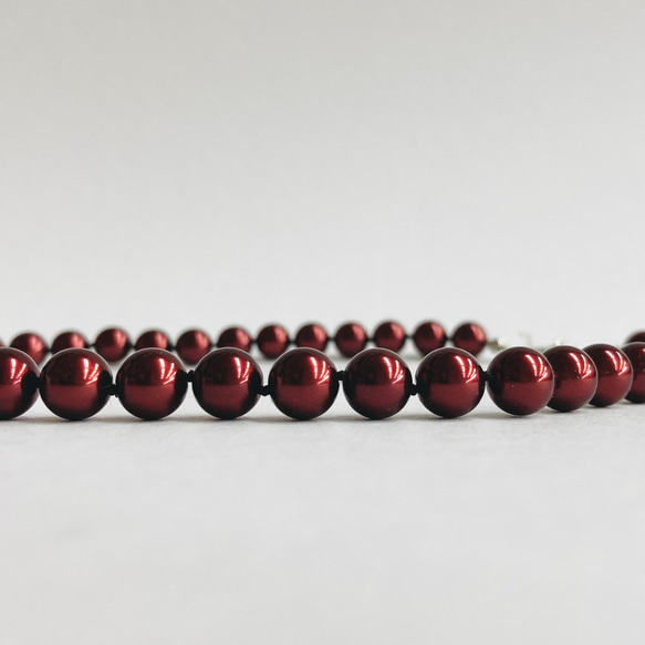 ガラスパールオールノットネックレス/8mm約43cm/ボルドー/R/made in japan 3枚目の画像
