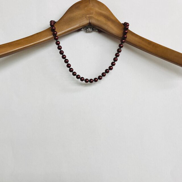 ガラスパールオールノットネックレス/8mm約43cm/ボルドー/R/made in japan 7枚目の画像