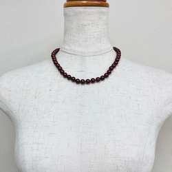 ガラスパールオールノットネックレス/8mm約43cm/ボルドー/R/made in japan 9枚目の画像