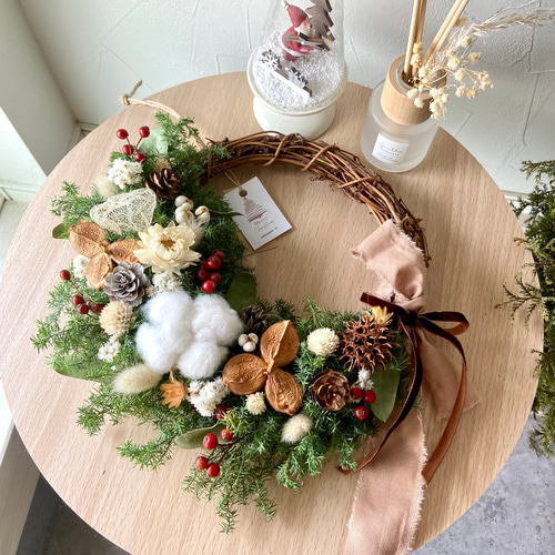 フレッシュヒムロスギクリスマスドライフラワーリース♬ おまけ付き☆