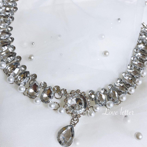 No.226A キラキラビジューパールチョーカーネックレス 韓国 量産型 春