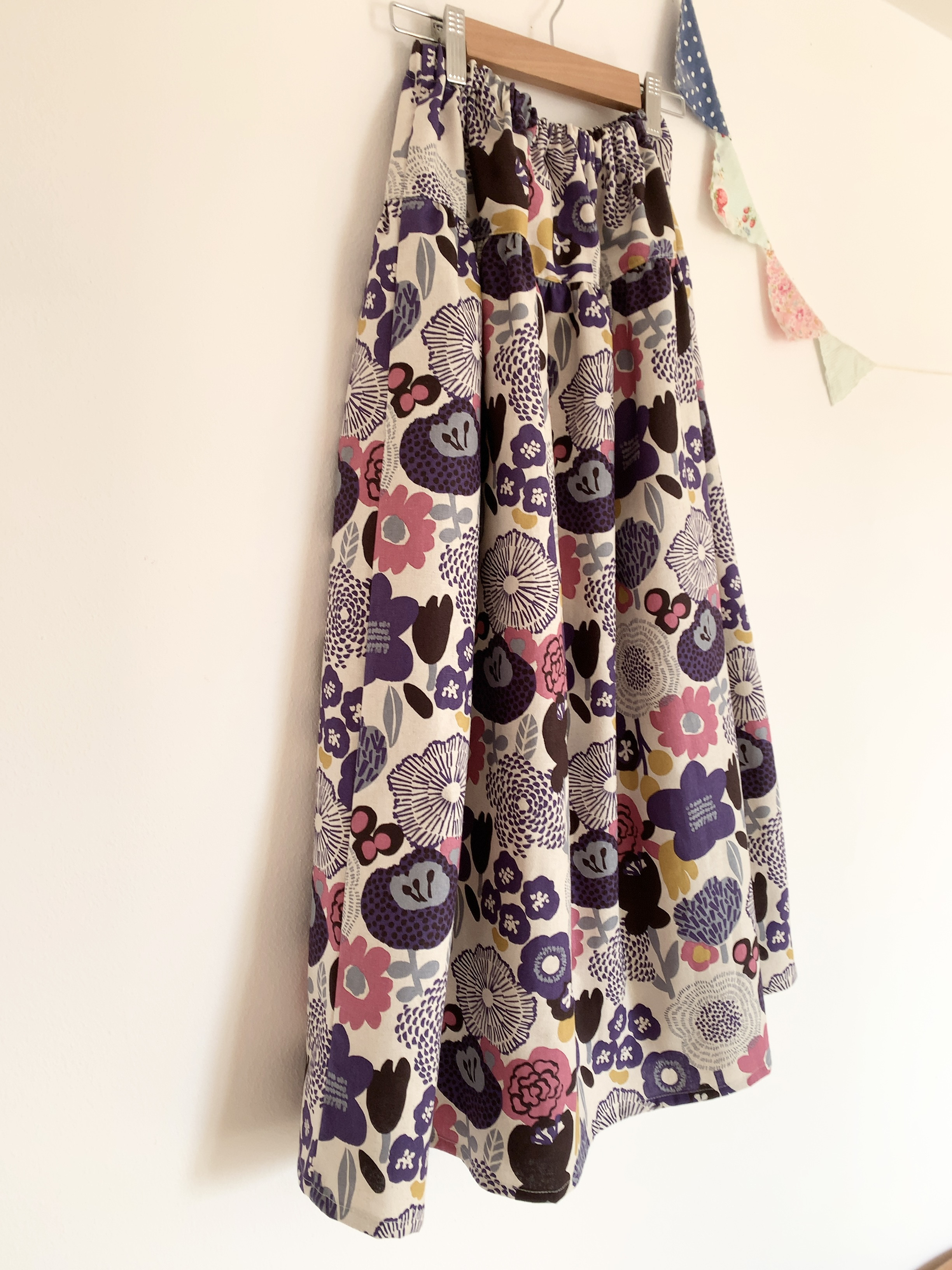 ＊和モダン♪花柄 綿麻マキシティアードスカート(purple)＊