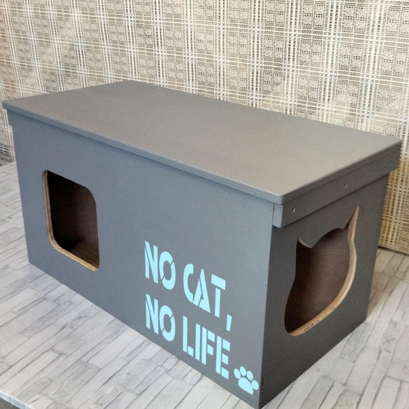 《受注生産C21》キャットハウス ハンドメイド リメイク 野良猫 保護猫 グレー 3枚目の画像